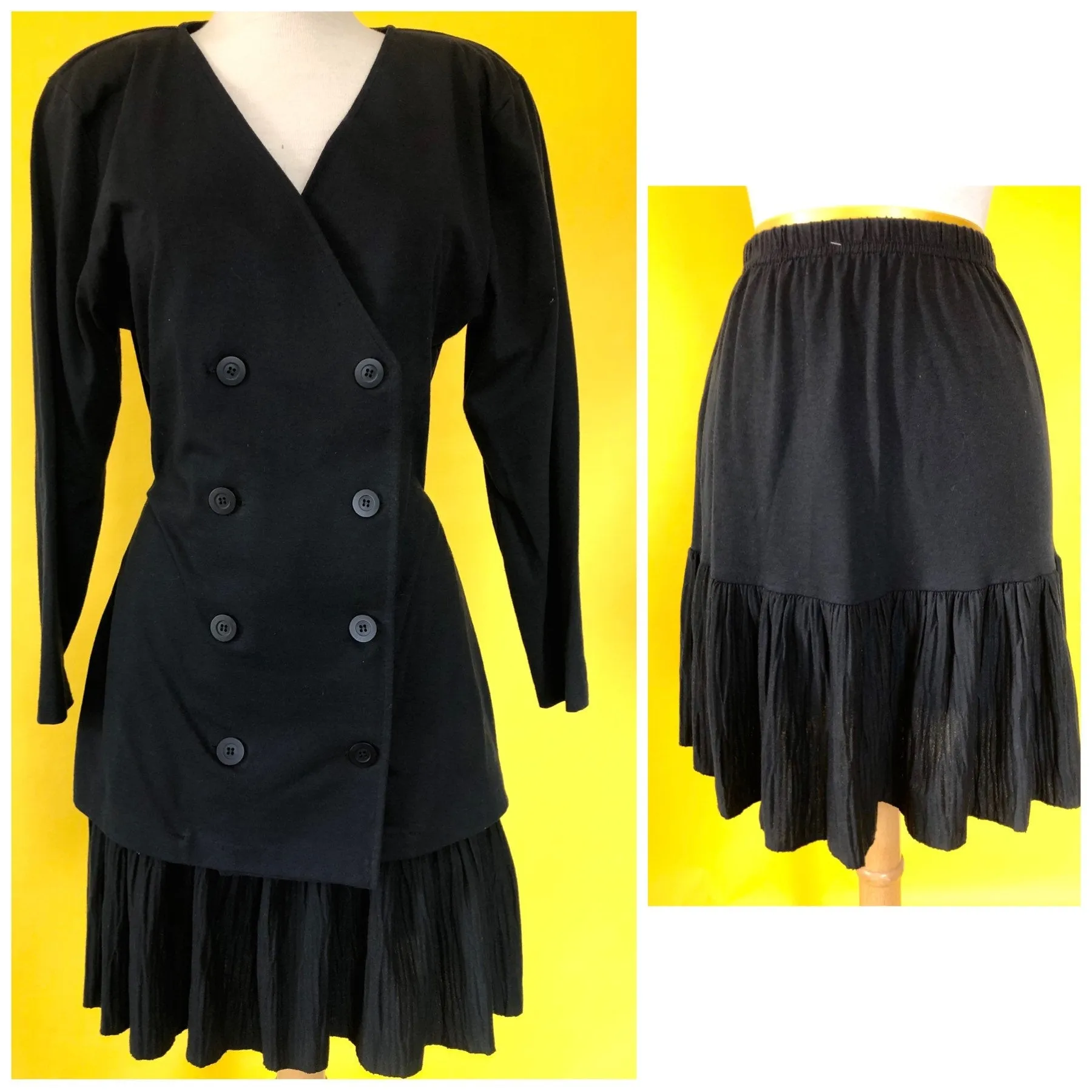 1990s 2 Pc Black Skirt Set