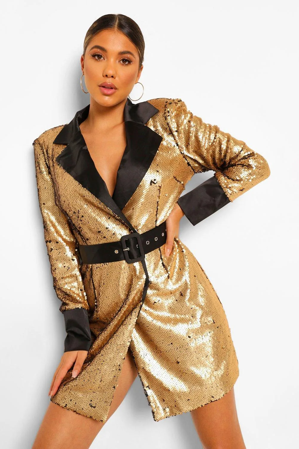 2 Tone Sequin Belted Blazer Dress