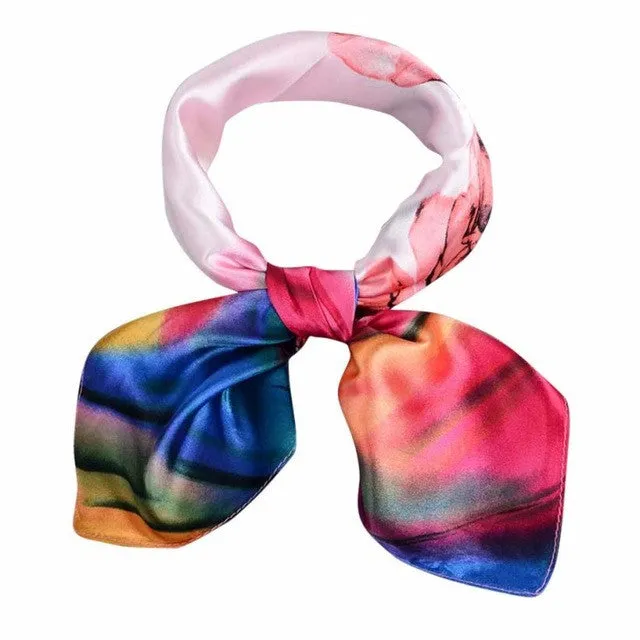 20 Colors  OL Lady Scarf Square Scarf Satin 60cm*60cm Women Fashion Print Office Ladies Scarves handkerchief Female #1201 GS