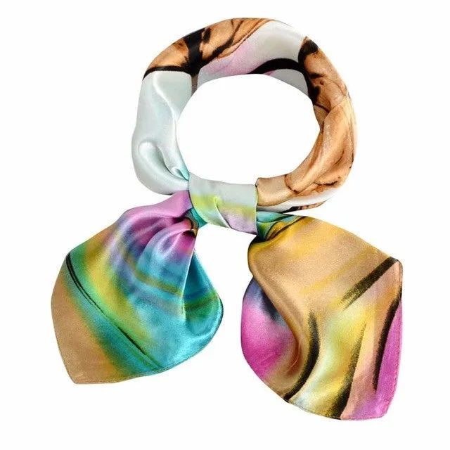 20 Colors  OL Lady Scarf Square Scarf Satin 60cm*60cm Women Fashion Print Office Ladies Scarves handkerchief Female #1201 GS