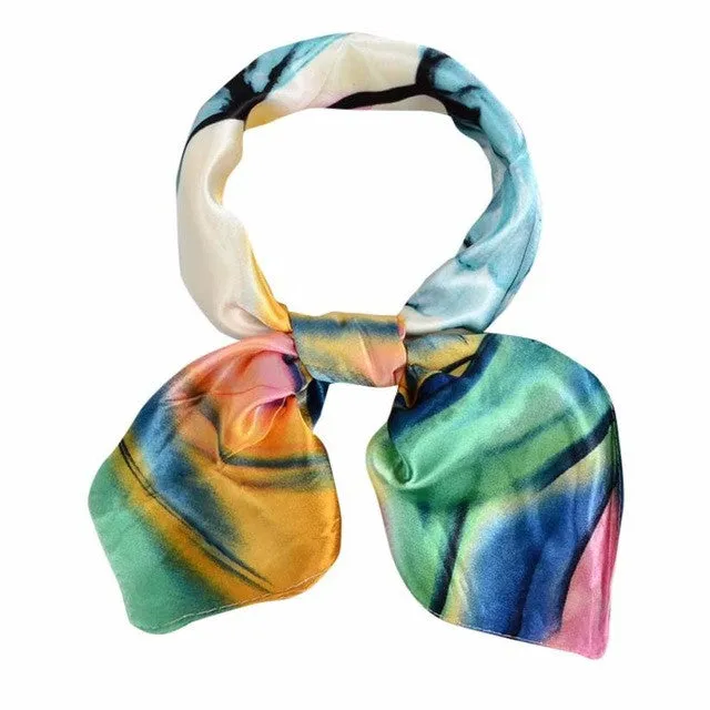 20 Colors  OL Lady Scarf Square Scarf Satin 60cm*60cm Women Fashion Print Office Ladies Scarves handkerchief Female #1201 GS