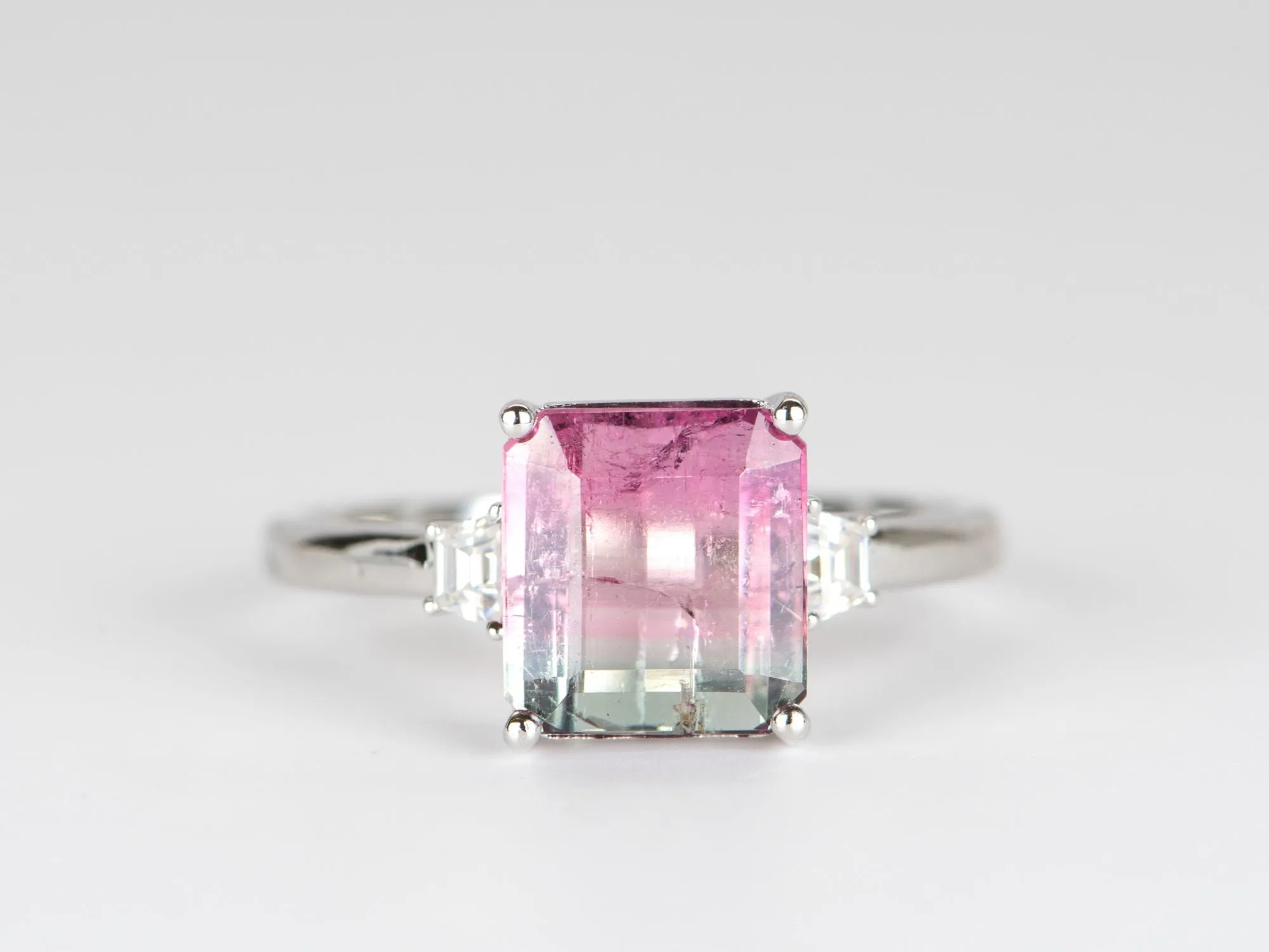 2.4ct Bi-Color Tourmaline with Moissanite Sides 14K White Gold Ring R6334