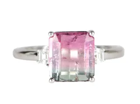 2.4ct Bi-Color Tourmaline with Moissanite Sides 14K White Gold Ring R6334