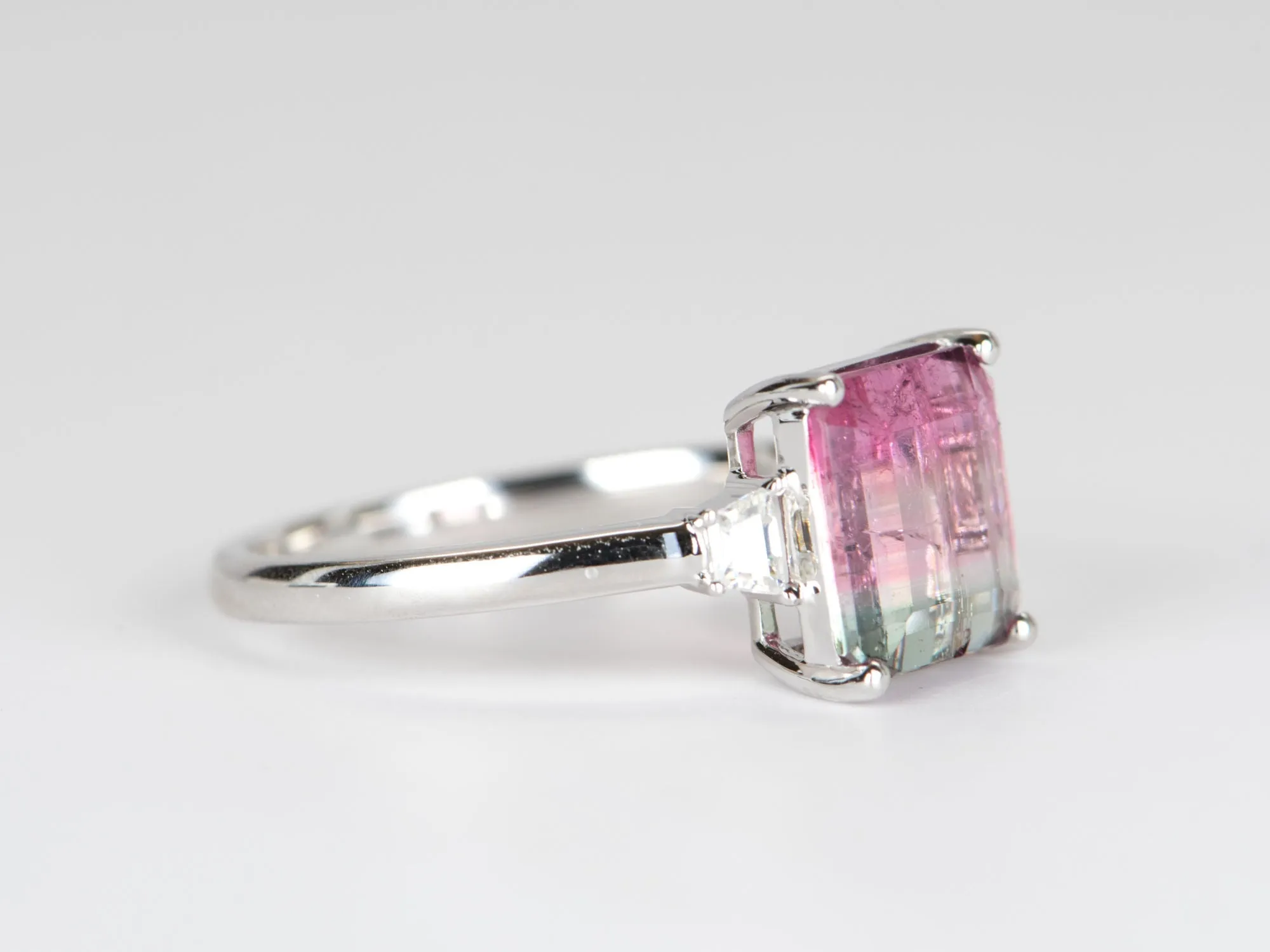 2.4ct Bi-Color Tourmaline with Moissanite Sides 14K White Gold Ring R6334