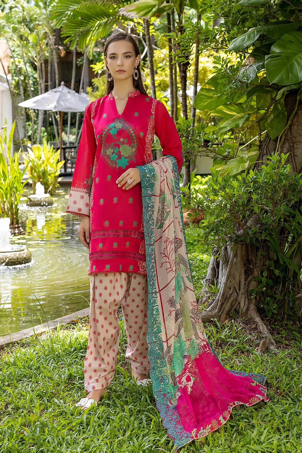 3 Pc Charizma Lawn Printed Suit with Embroidered Dupatta PEC22-75