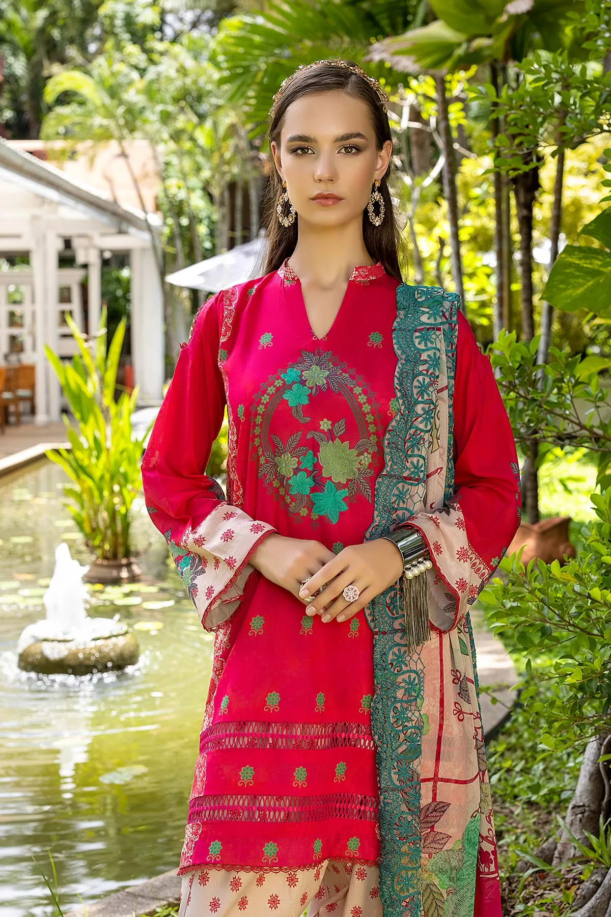 3 Pc Charizma Lawn Printed Suit with Embroidered Dupatta PEC22-75