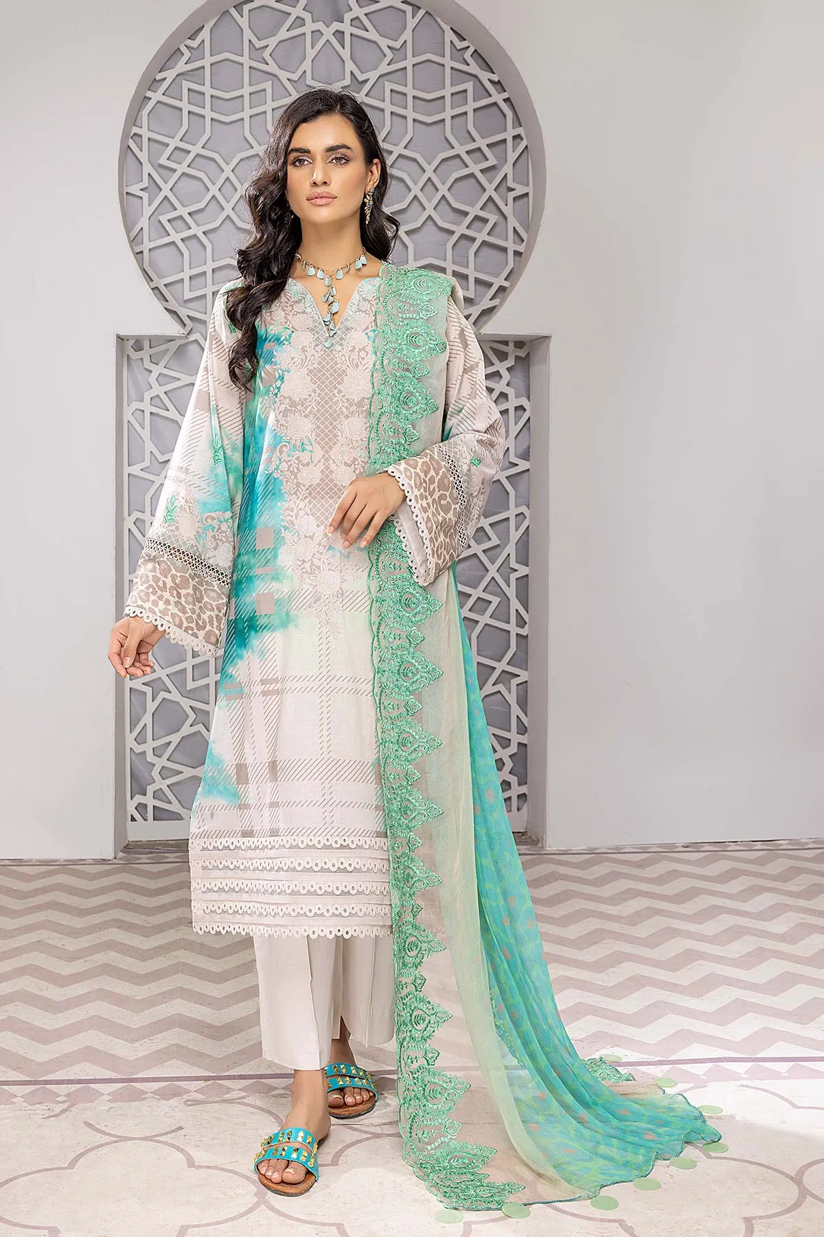 3 Pc Charizma Lawn Printed Suit with Embroidered Dupatta PEC22-78