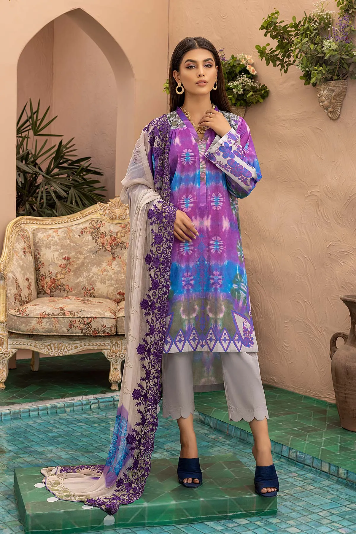 3 Pc Charizma Lawn Printed Suit with Embroidered Dupatta PEC22-79