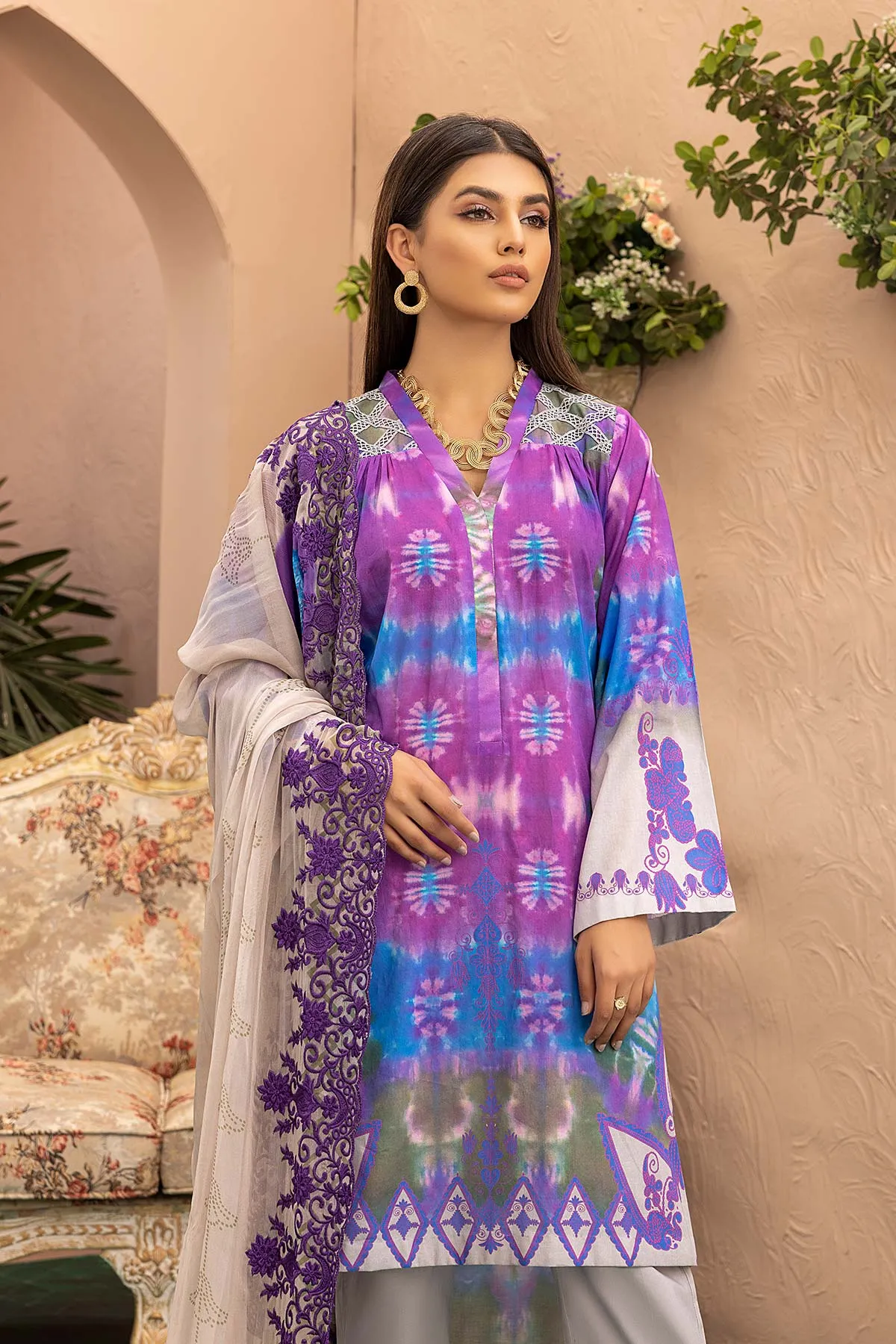 3 Pc Charizma Lawn Printed Suit with Embroidered Dupatta PEC22-79