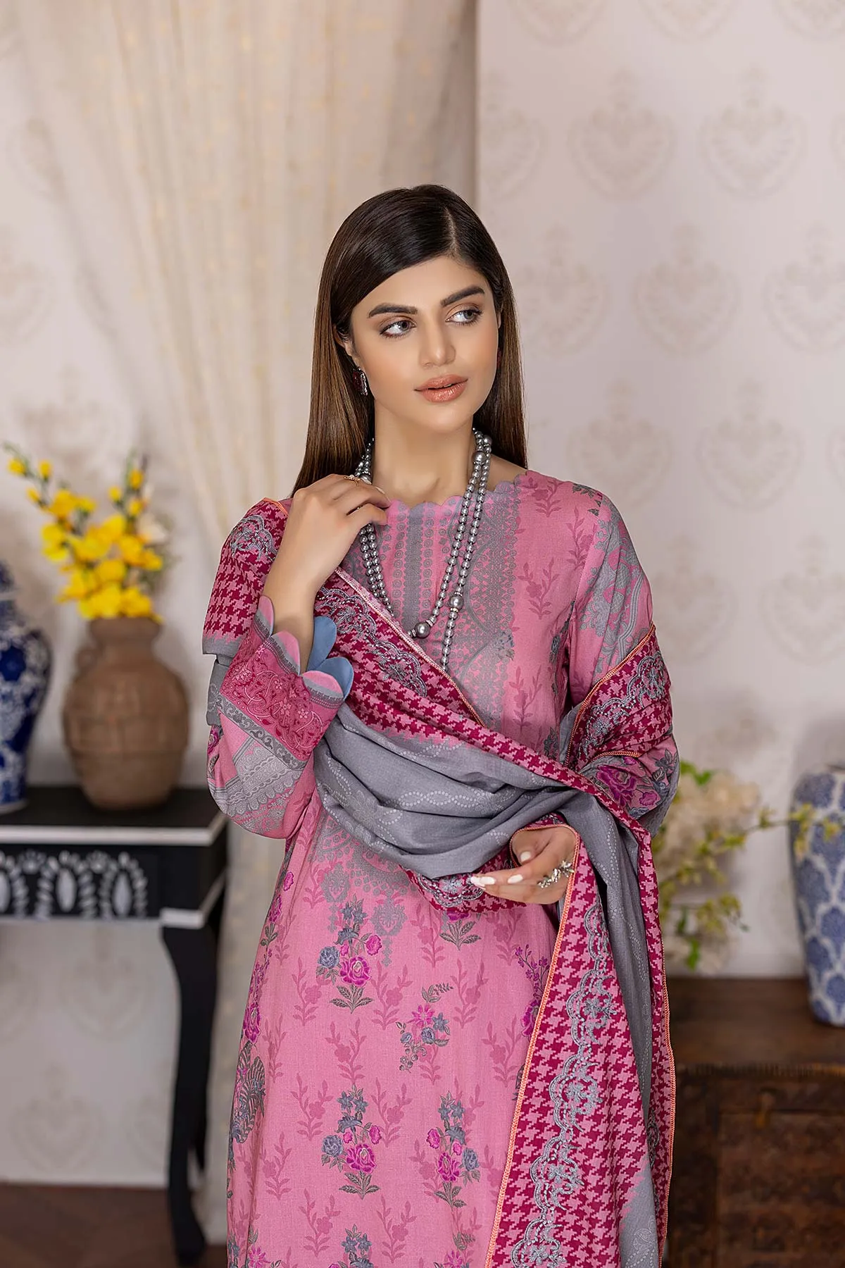 3-Pc Unstitched Embroidered Lawn Suit With Chiffon Dupatta CCS22-55