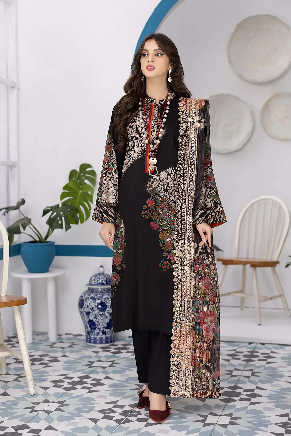 3-Pc Unstitched Printed Marina Suit With Embroidered Dupatta PEW22-02