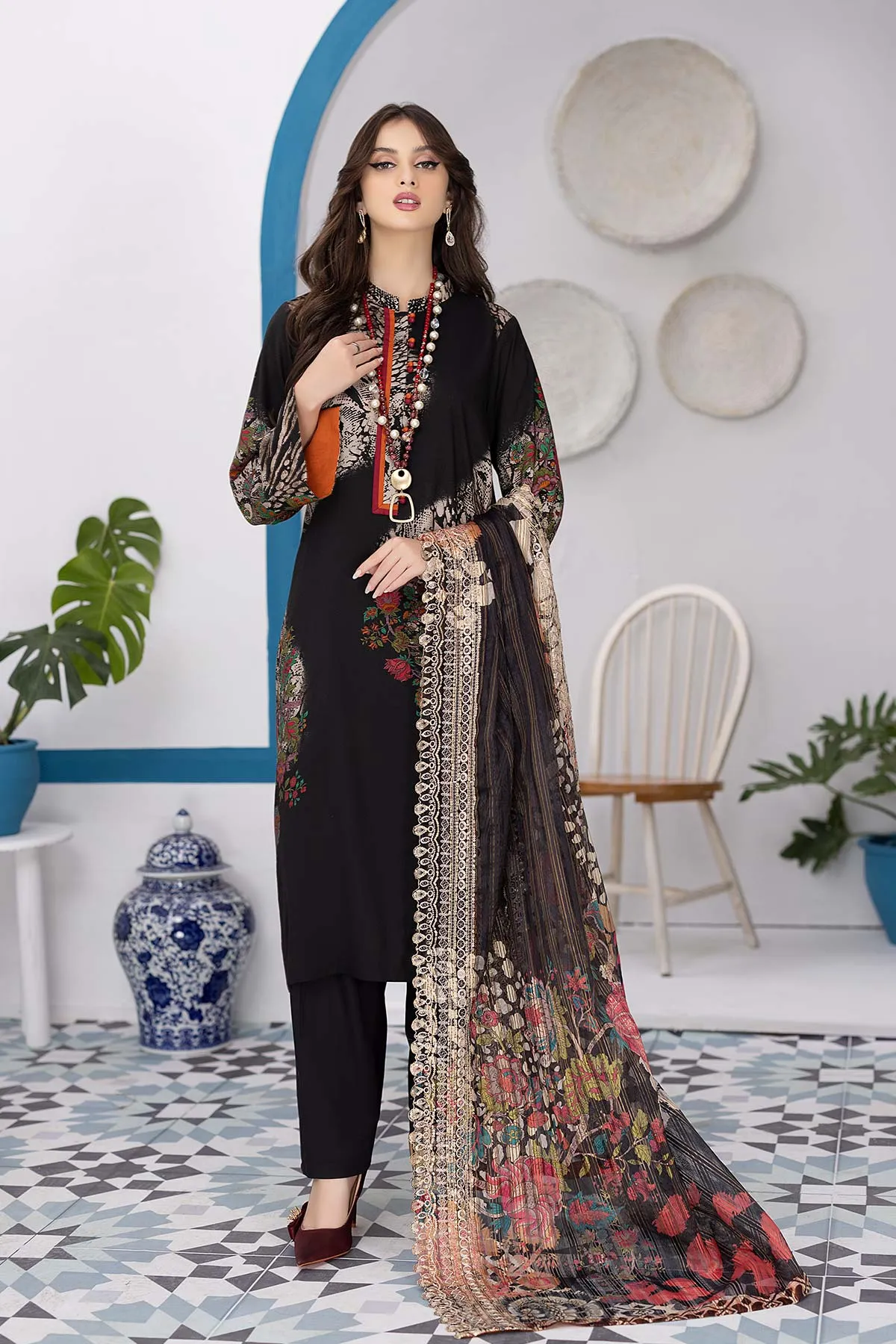 3-Pc Unstitched Printed Marina Suit With Embroidered Dupatta PEW22-02