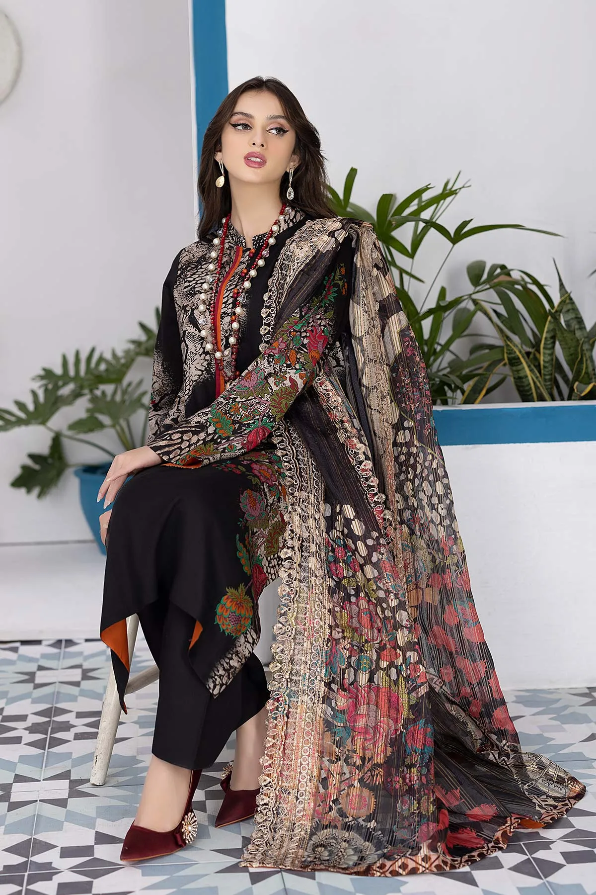 3-Pc Unstitched Printed Marina Suit With Embroidered Dupatta PEW22-02