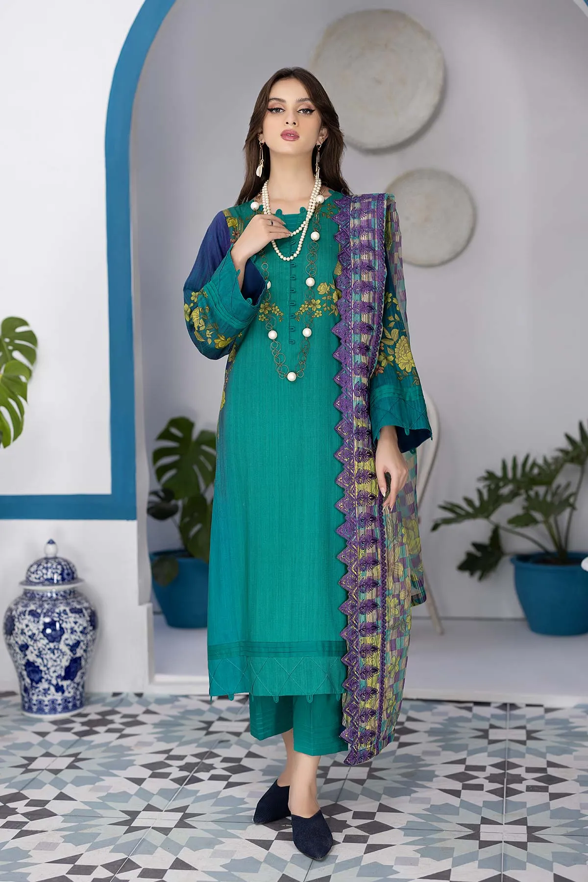 3-Pc Unstitched Printed Marina Suit With Embroidered Dupatta PEW22-05