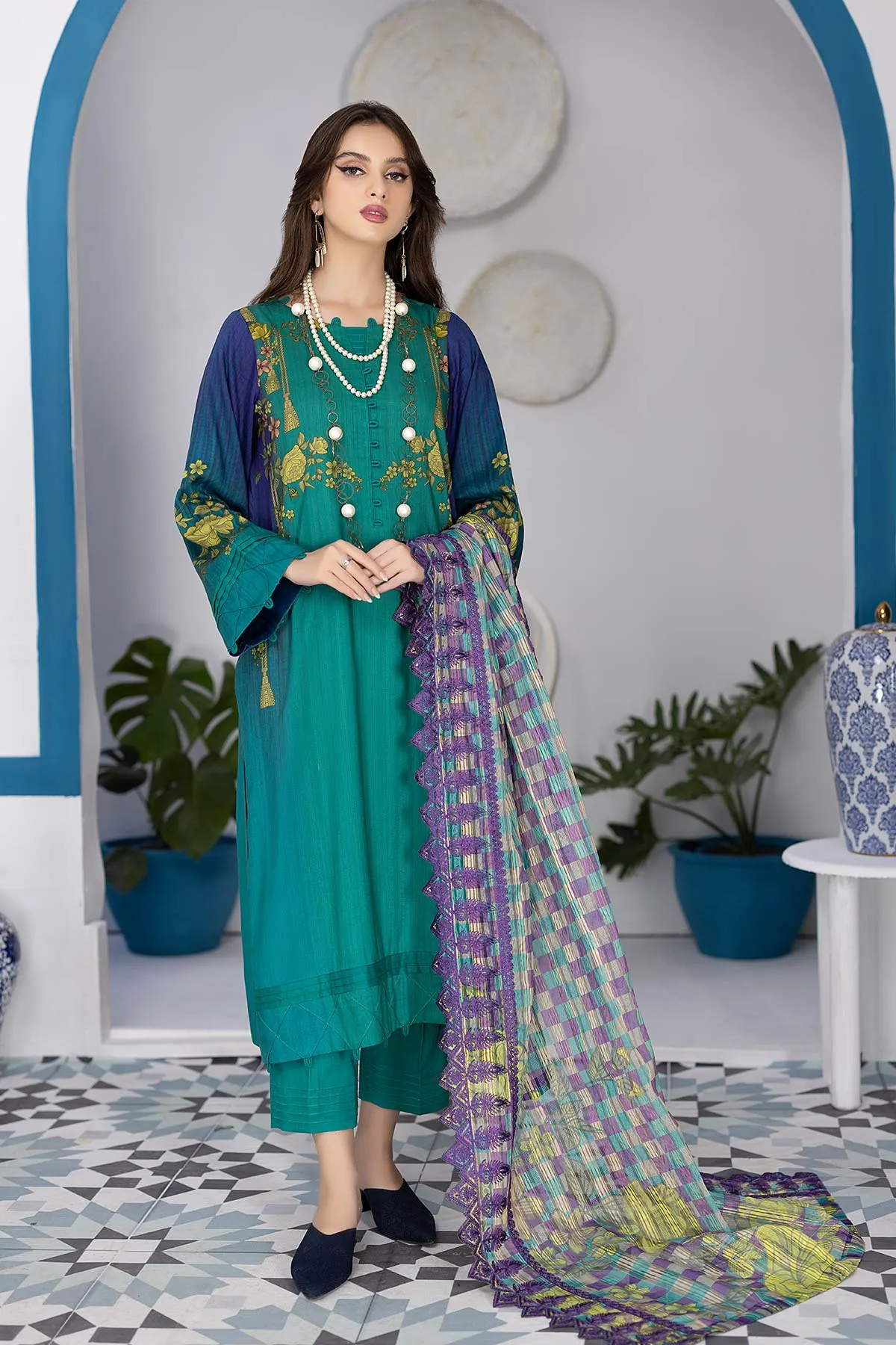 3-Pc Unstitched Printed Marina Suit With Embroidered Dupatta PEW22-05