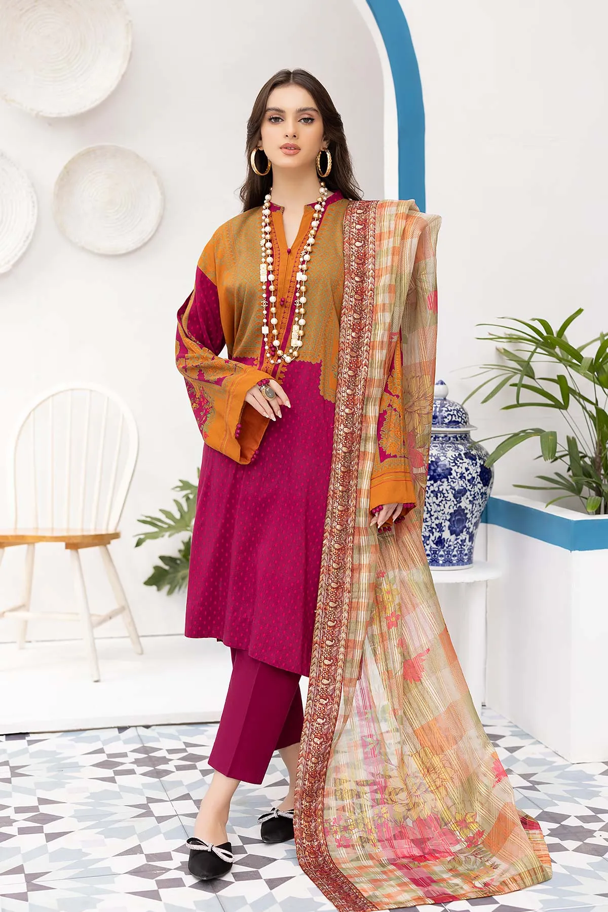 3-Pc Unstitched Printed Marina Suit With Embroidered Dupatta PEW22-07