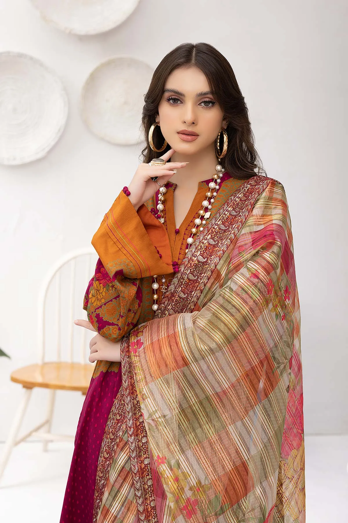 3-Pc Unstitched Printed Marina Suit With Embroidered Dupatta PEW22-07