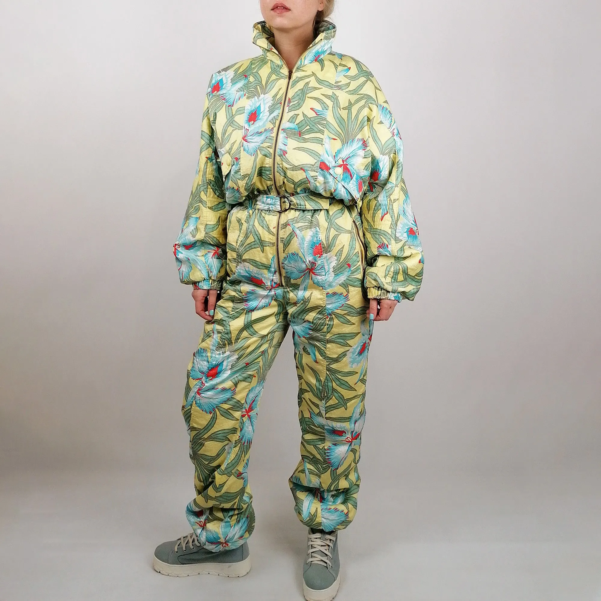 90's Ski Suit Crazy Print Tropical Flowers - size S-M