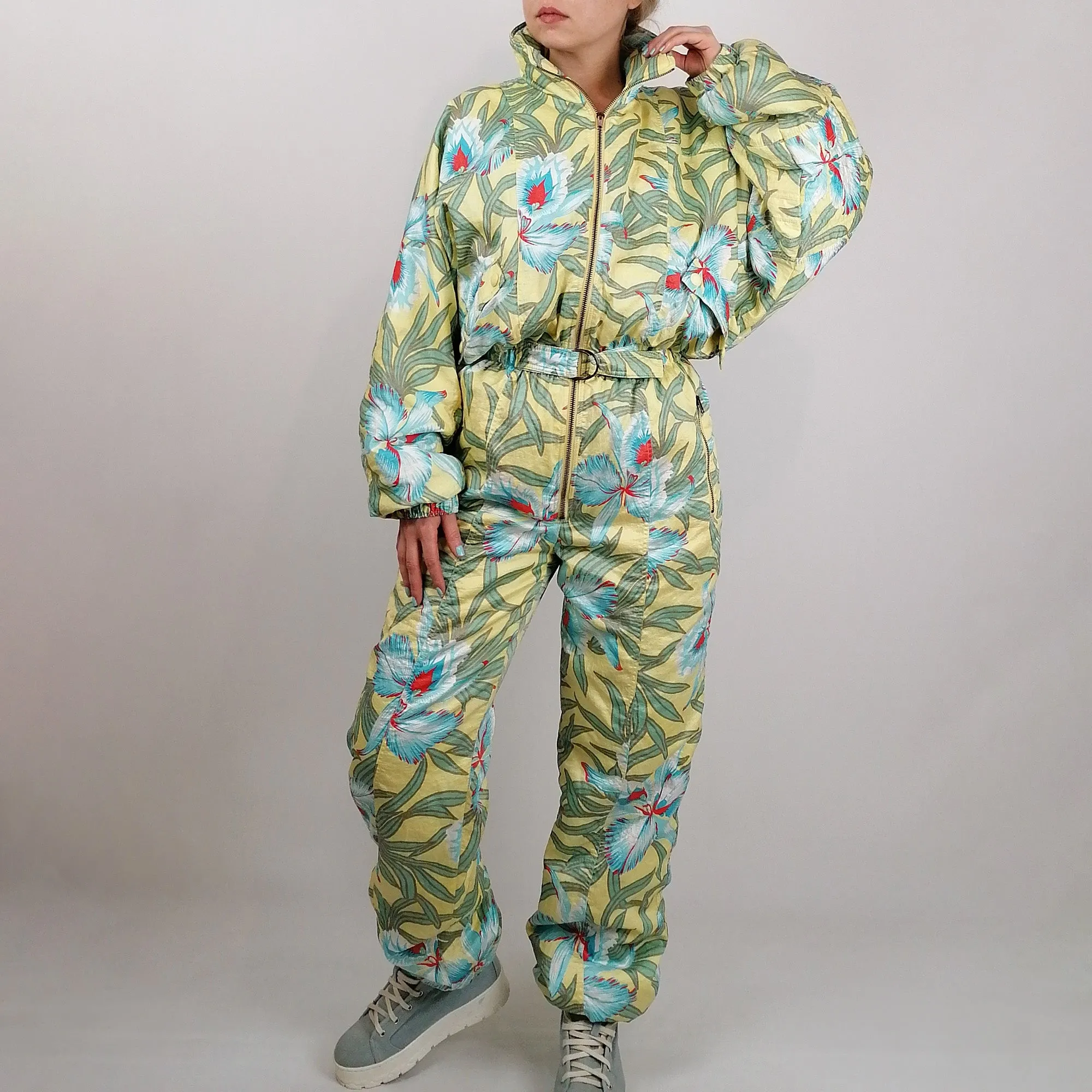 90's Ski Suit Crazy Print Tropical Flowers - size S-M