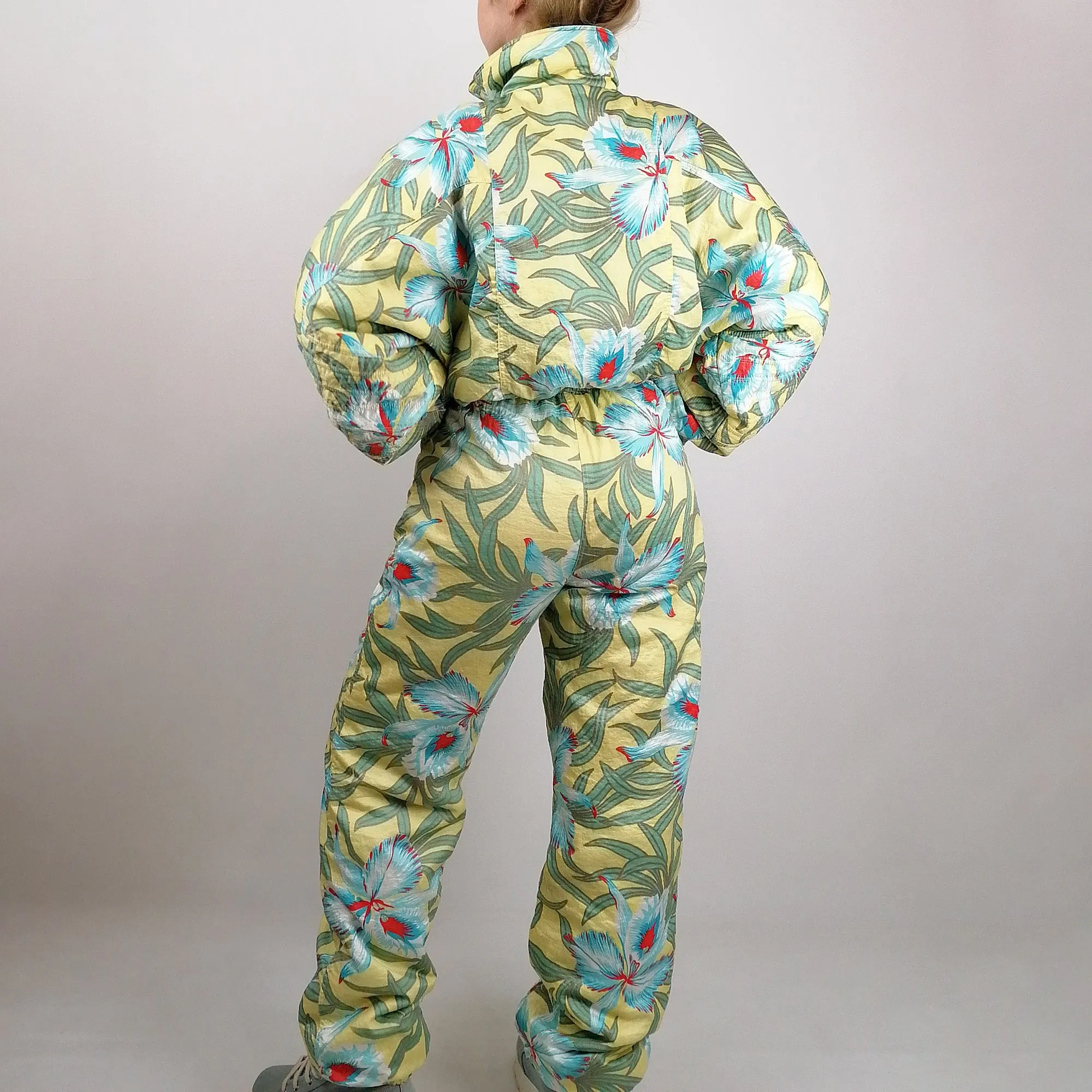 90's Ski Suit Crazy Print Tropical Flowers - size S-M