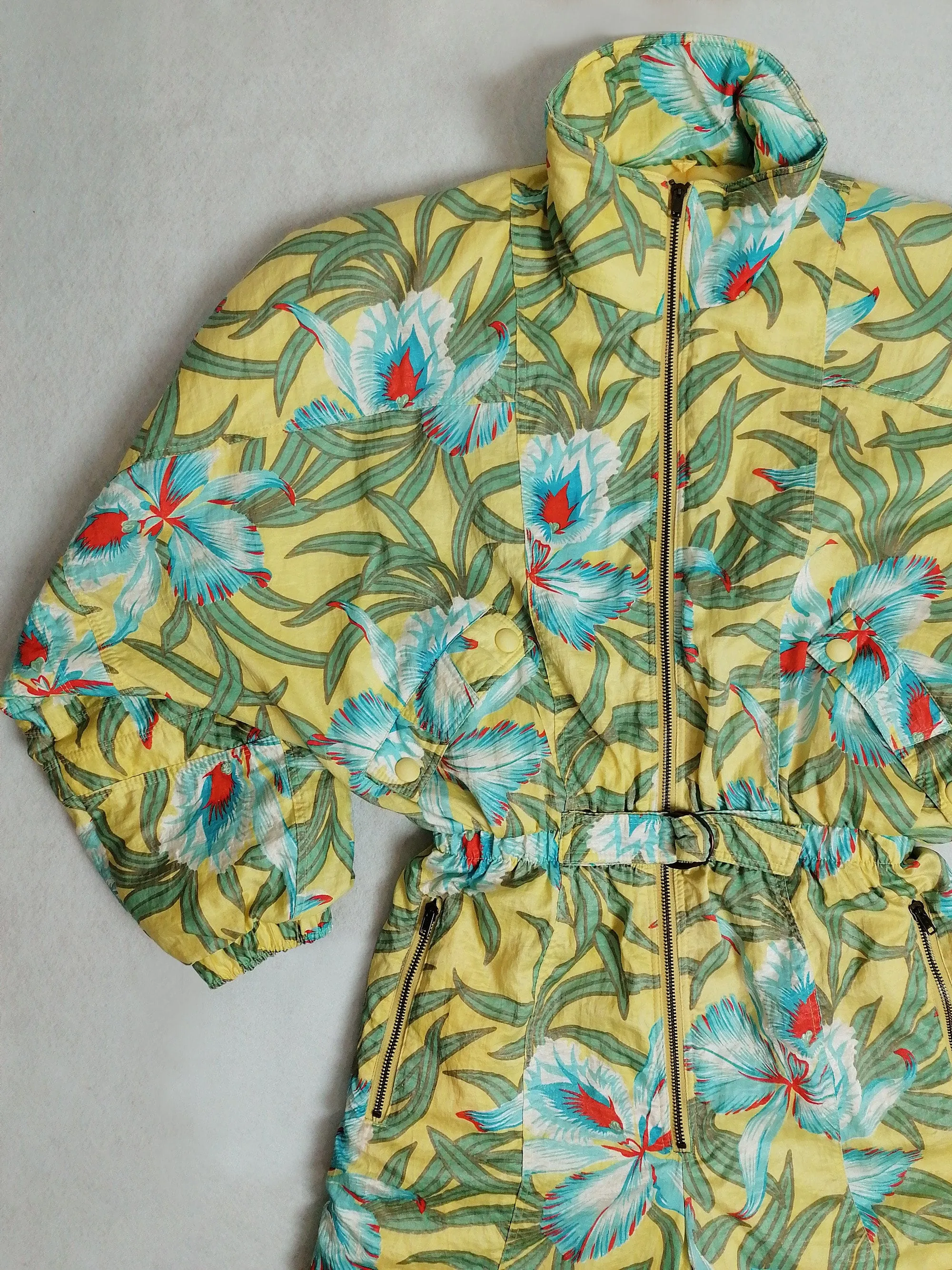 90's Ski Suit Crazy Print Tropical Flowers - size S-M