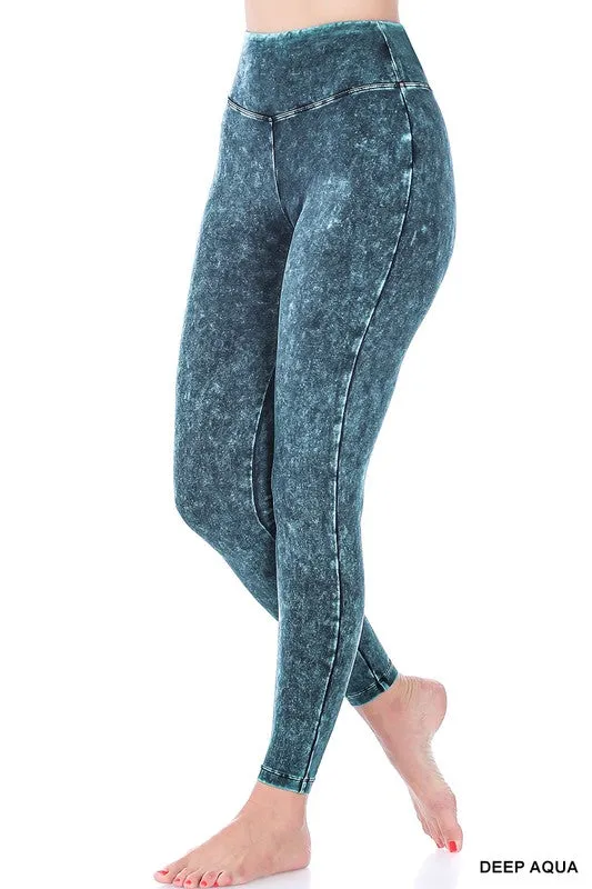 ACID MINERAL WASHED WIDE WAISTBAND YOGA LEGGINGS