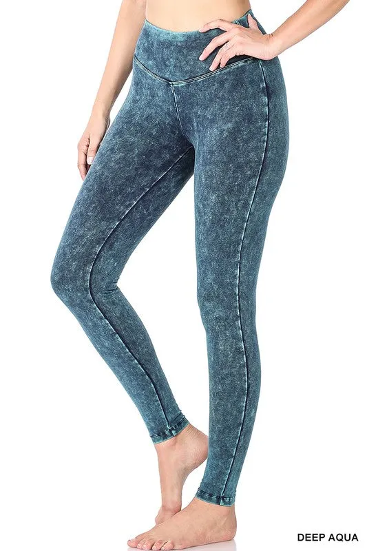 ACID MINERAL WASHED WIDE WAISTBAND YOGA LEGGINGS