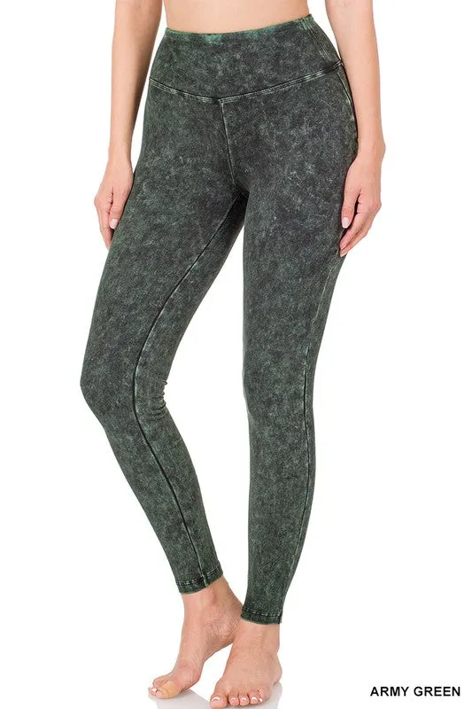 ACID MINERAL WASHED WIDE WAISTBAND YOGA LEGGINGS