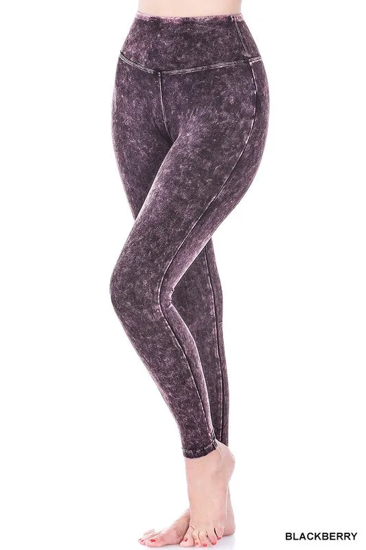 ACID MINERAL WASHED WIDE WAISTBAND YOGA LEGGINGS