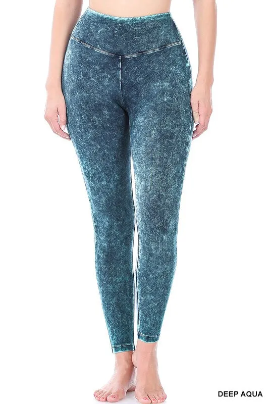 ACID MINERAL WASHED WIDE WAISTBAND YOGA LEGGINGS