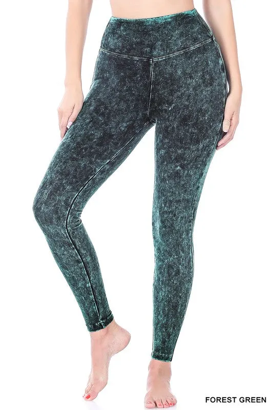 ACID MINERAL WASHED WIDE WAISTBAND YOGA LEGGINGS