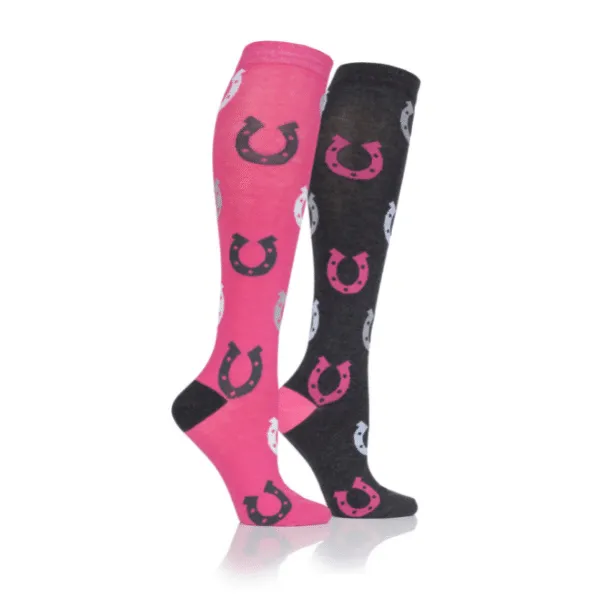 Adults Horseshoe Socks Black/Pink | Ingatestone Saddlery