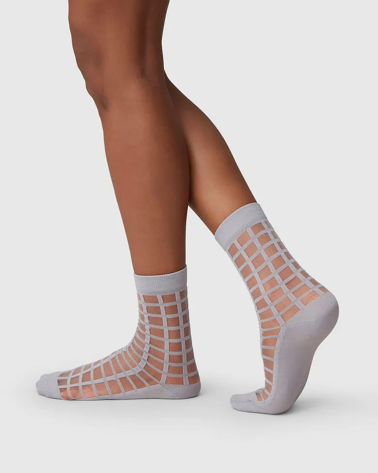 Alicia Grid Socks in Stone by Swedish Stockings