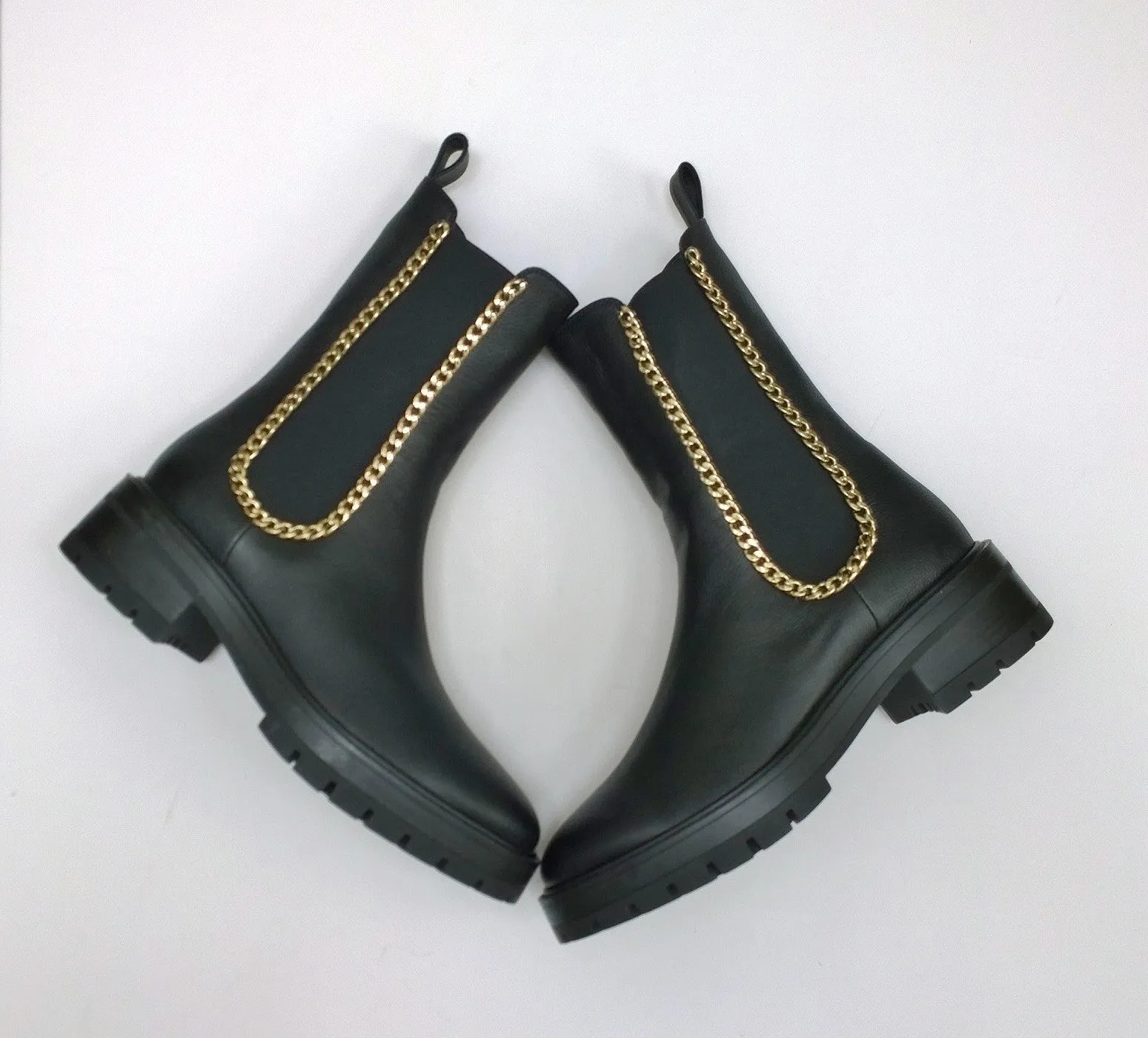 Aquazzura Mason Chain Black Leather Ankle Boots