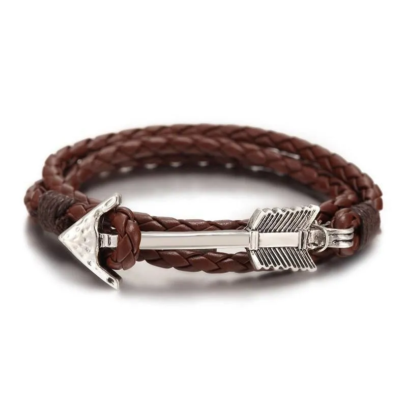 Arrow Charm Wraparound Braided Leather Bracelet