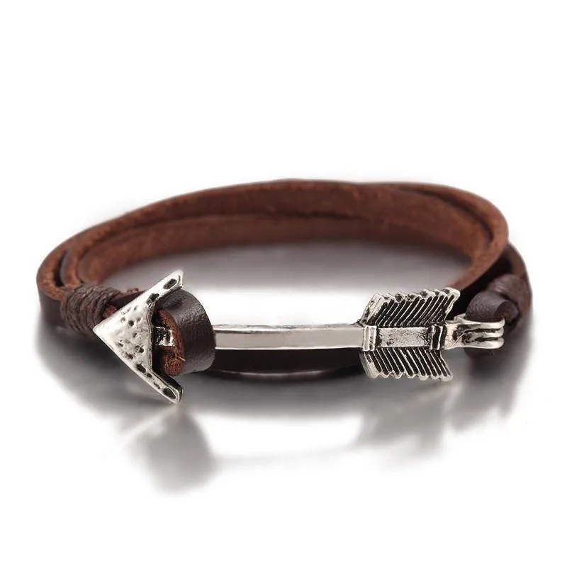 Arrow Charm Wraparound Braided Leather Bracelet