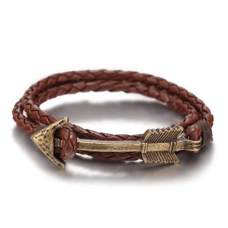 Arrow Charm Wraparound Braided Leather Bracelet