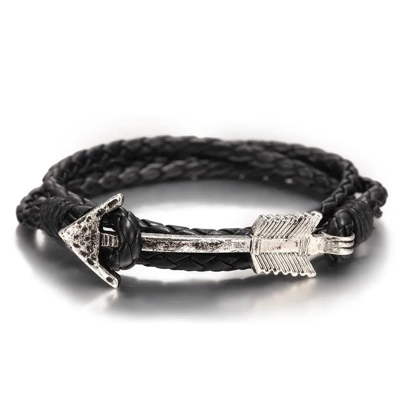 Arrow Charm Wraparound Braided Leather Bracelet