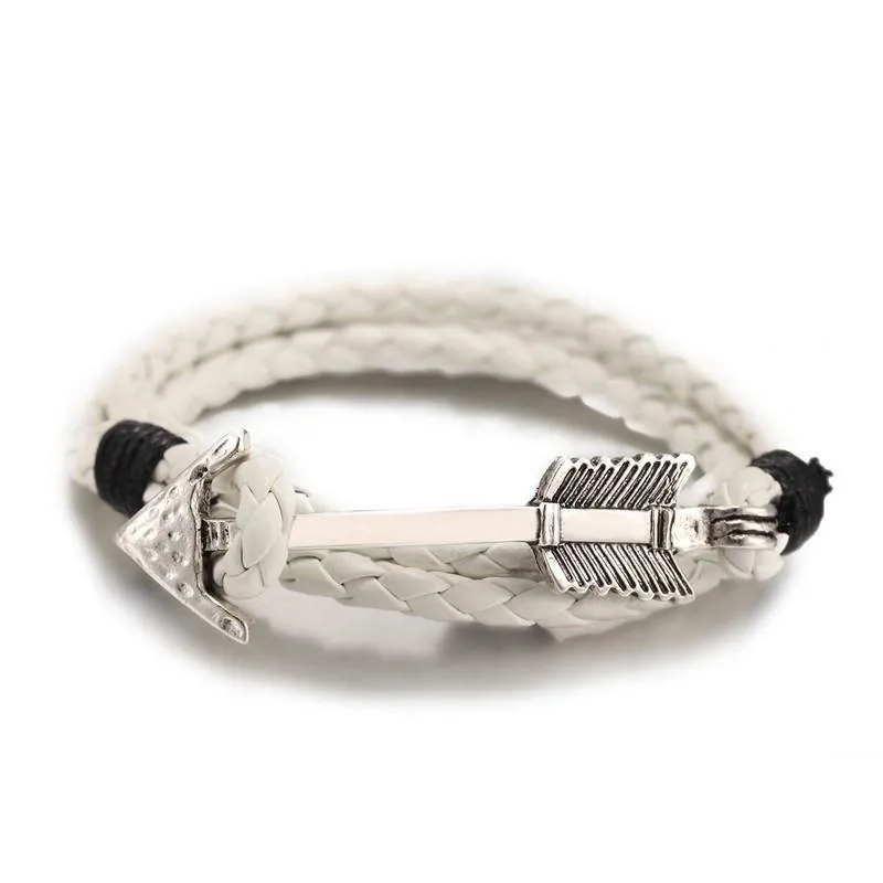 Arrow Charm Wraparound Braided Leather Bracelet