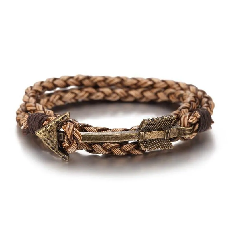 Arrow Charm Wraparound Braided Leather Bracelet