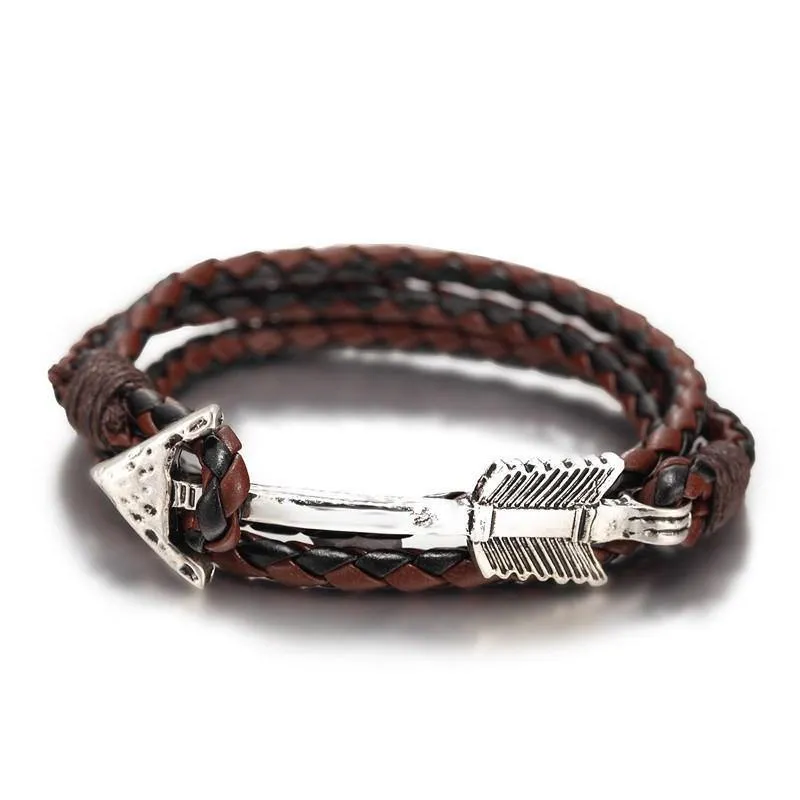 Arrow Charm Wraparound Braided Leather Bracelet