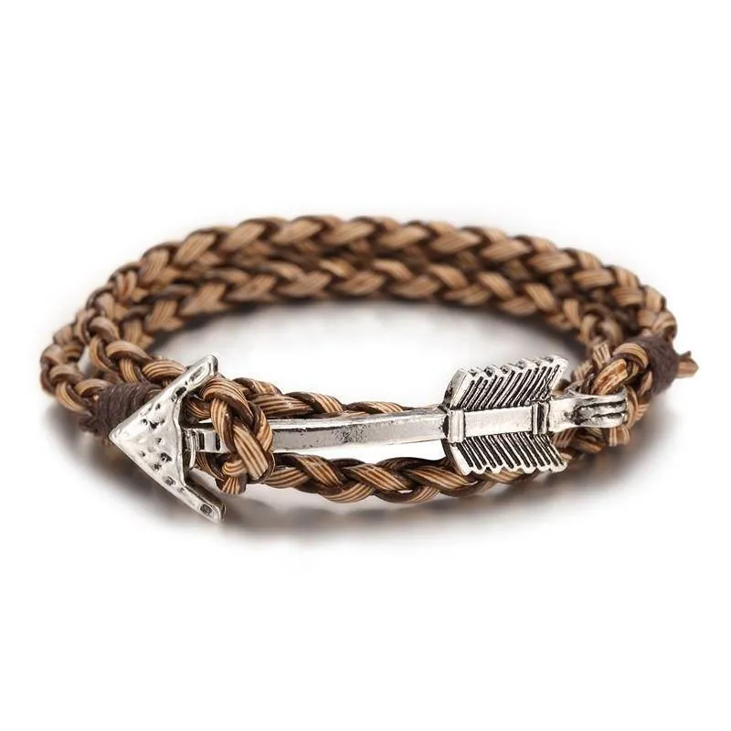 Arrow Charm Wraparound Braided Leather Bracelet