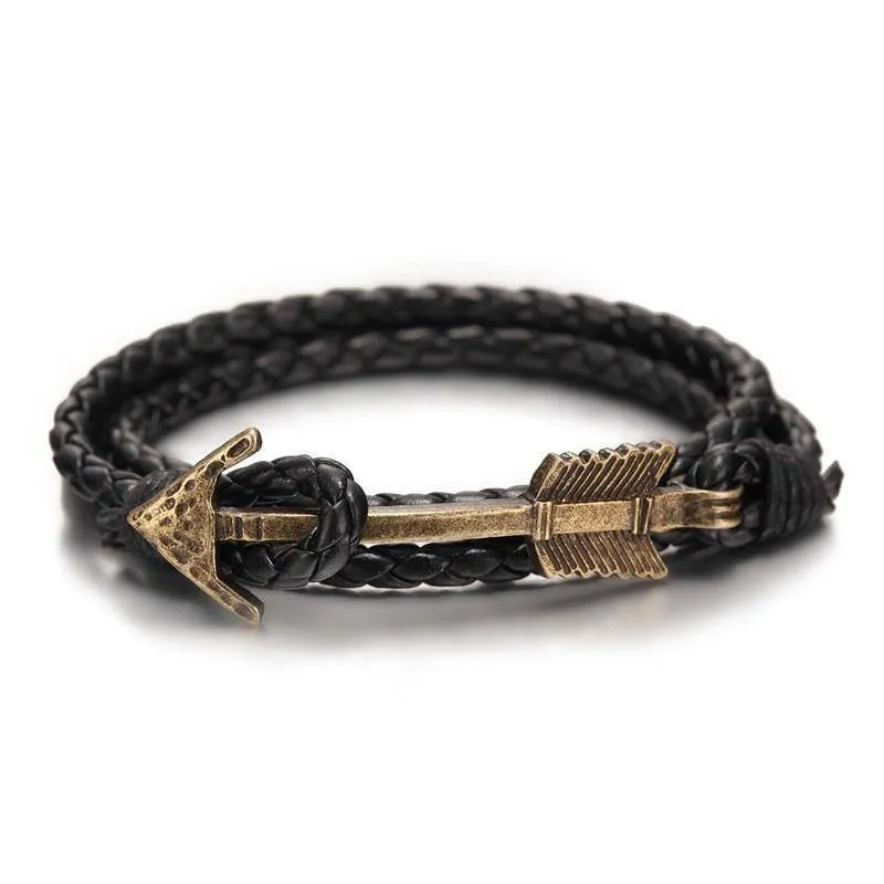 Arrow Charm Wraparound Braided Leather Bracelet