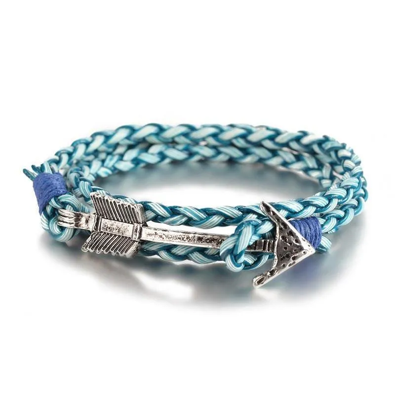 Arrow Charm Wraparound Braided Leather Bracelet