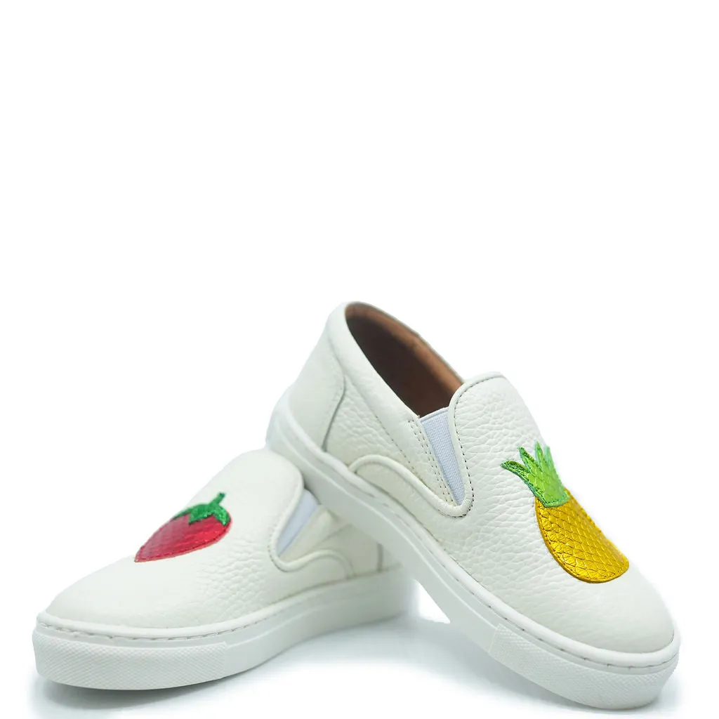 Atlanta Mocassin White Pebbled Fruit Slip On Sneaker