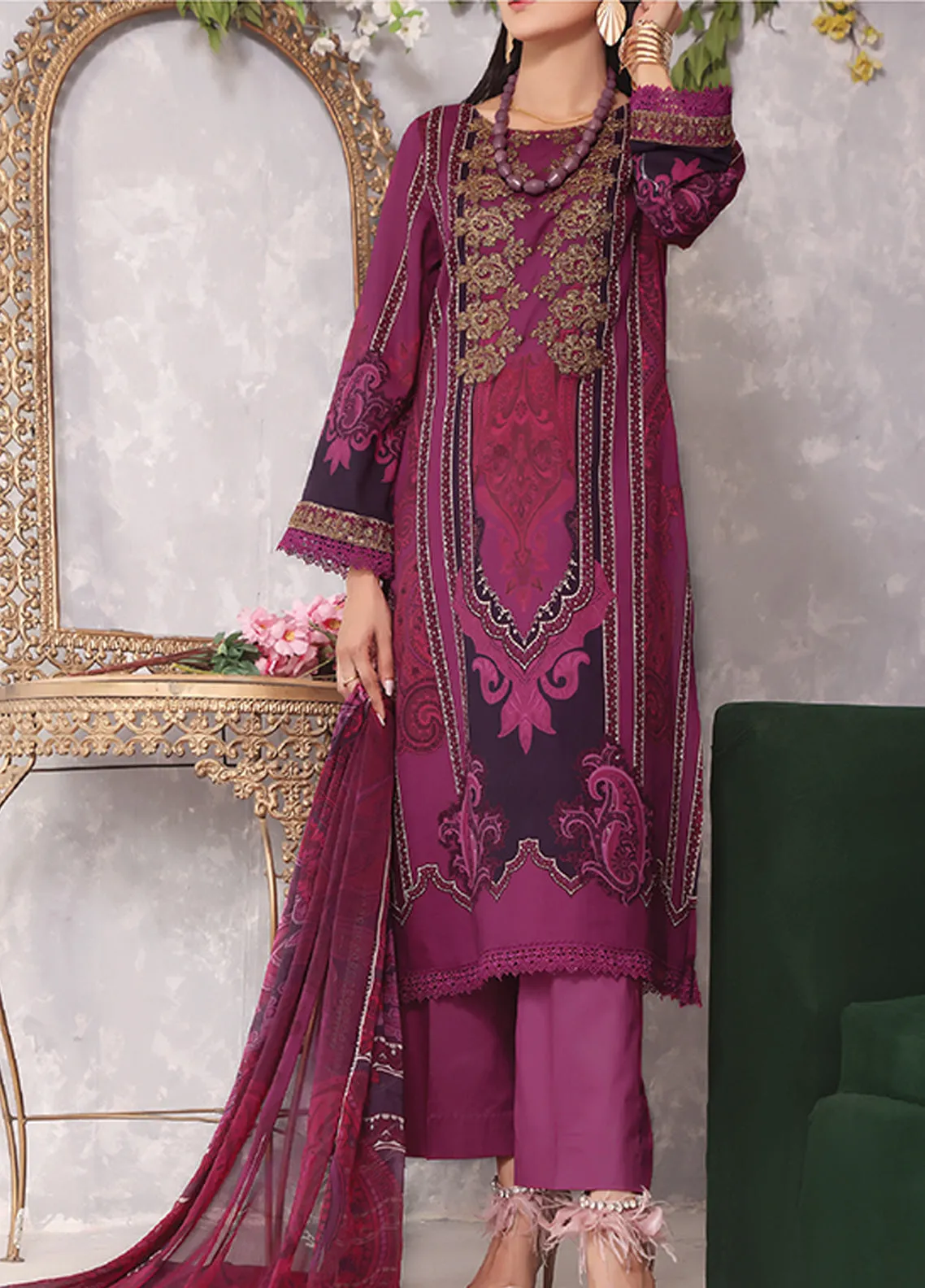 Ayesha Alishba By VS Textile Embroidered Lawn Unstitched 3 Piece Suit - 13