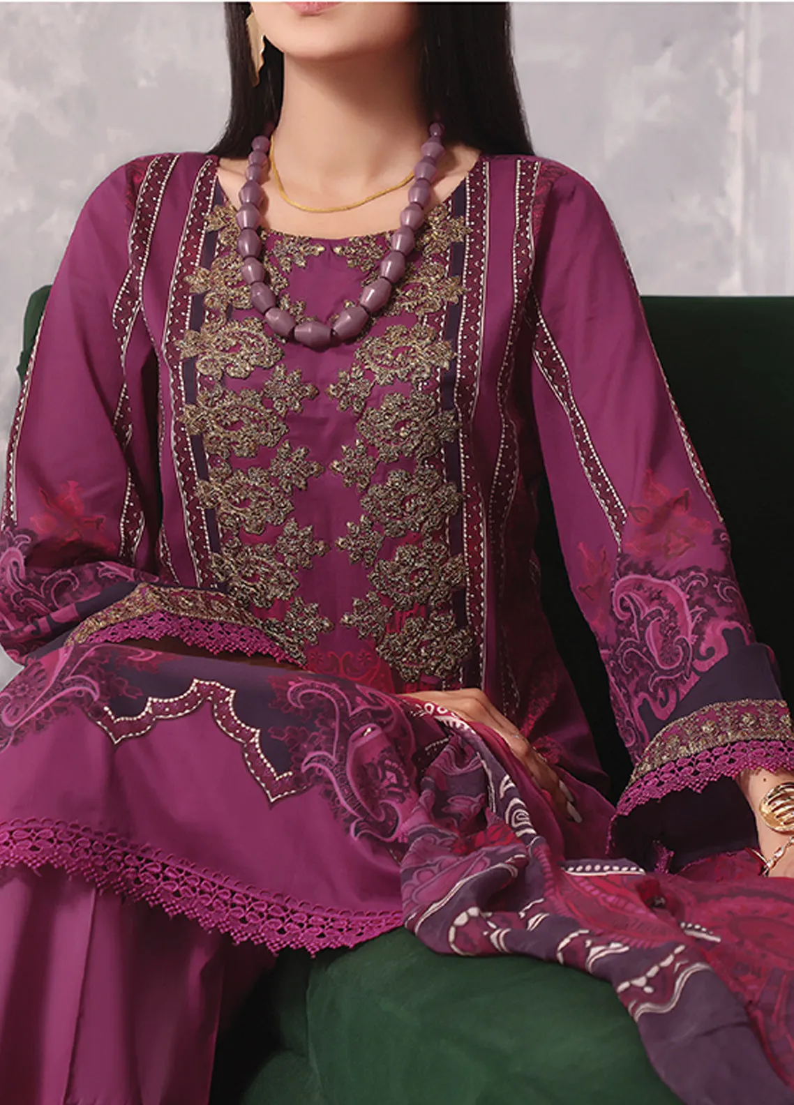 Ayesha Alishba By VS Textile Embroidered Lawn Unstitched 3 Piece Suit - 13