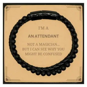 Badass Attendant Gifts, I'm Attendant not a magician, Sarcastic Stone Leather Bracelets for Attendant Birthday Christmas for  Me