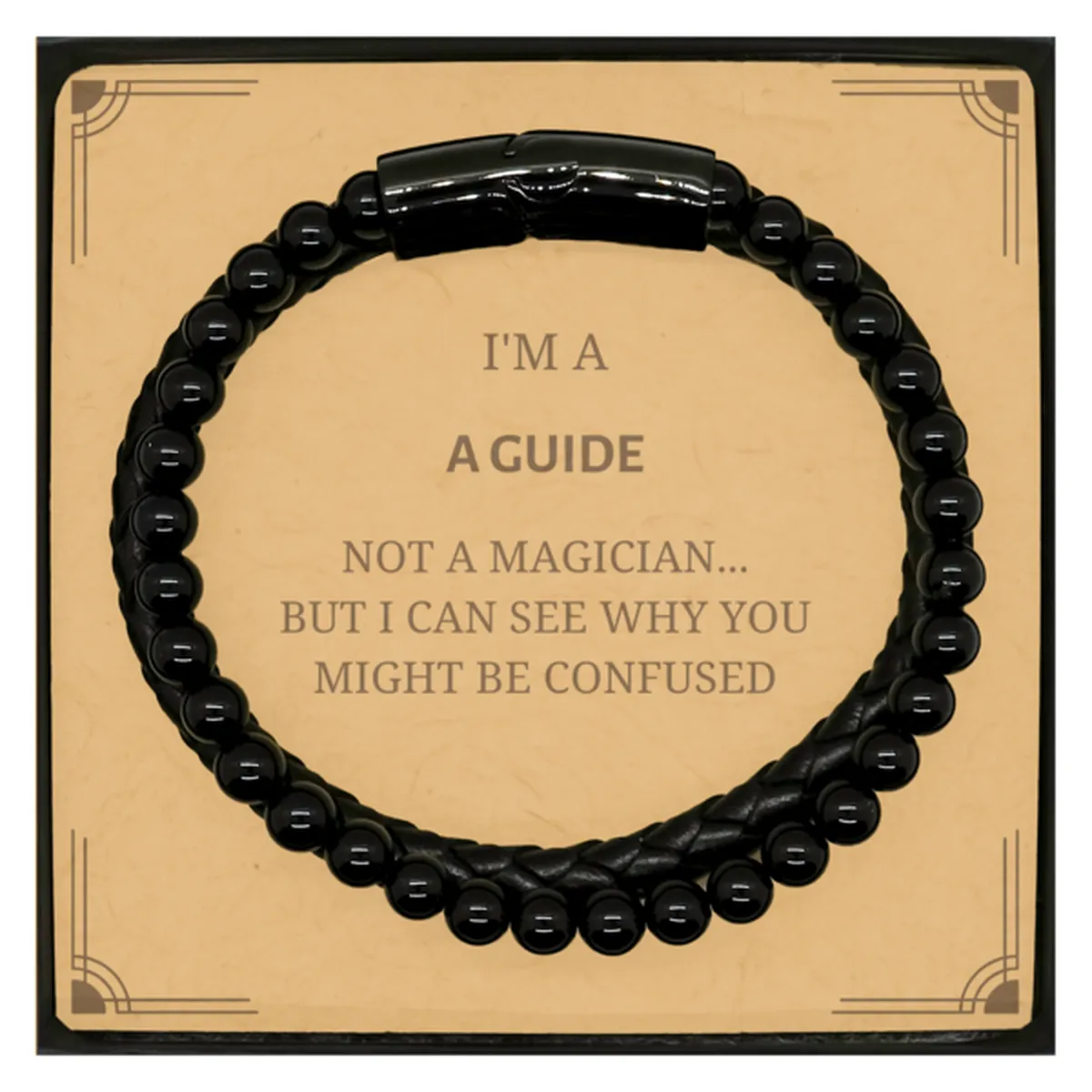 Badass Guide Gifts, I'm Guide not a magician, Sarcastic Stone Leather Bracelets for Guide Birthday Christmas for  Men, Women, Fr