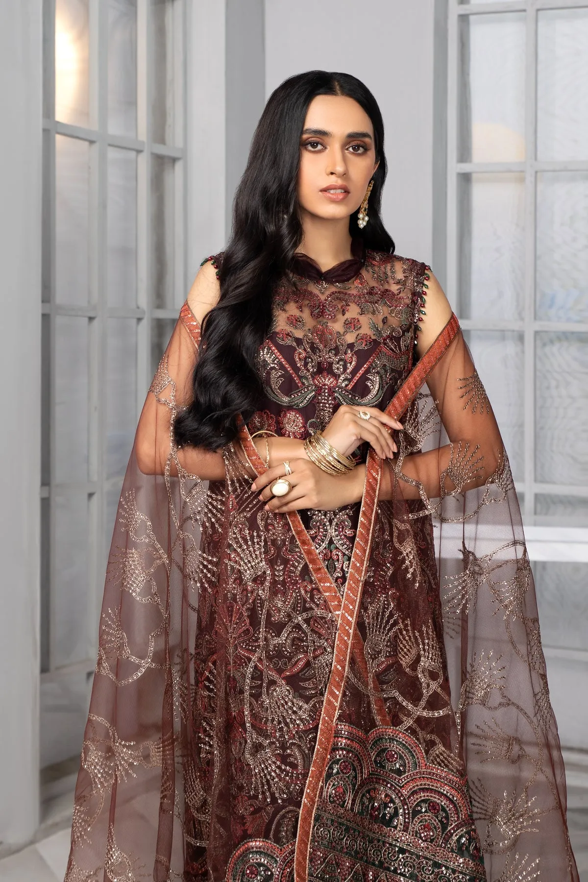 Bahaar by Zarif Embroidered Net Unstitched 3 Piece Suit - ZB 06 MOCHA